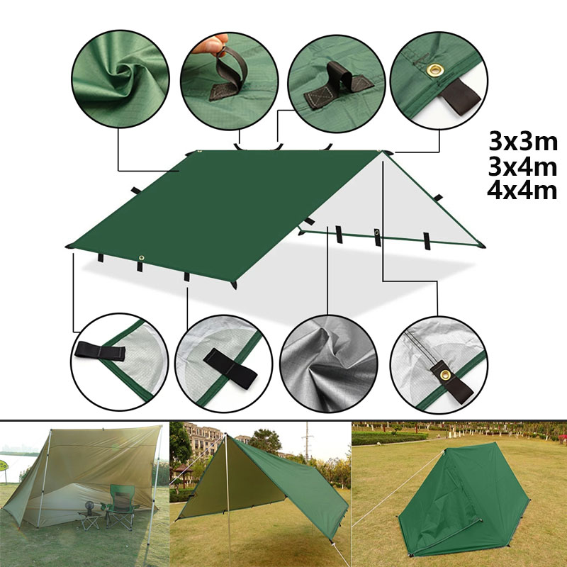 Waterproof Tarp Shelter - 4x4m 4x3m 3x3m 19 Hang Points