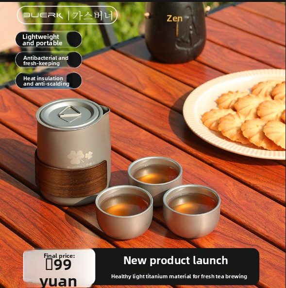 Outdoor Camping Kettle - Portable Travel Tea Set with Titanium-Plated