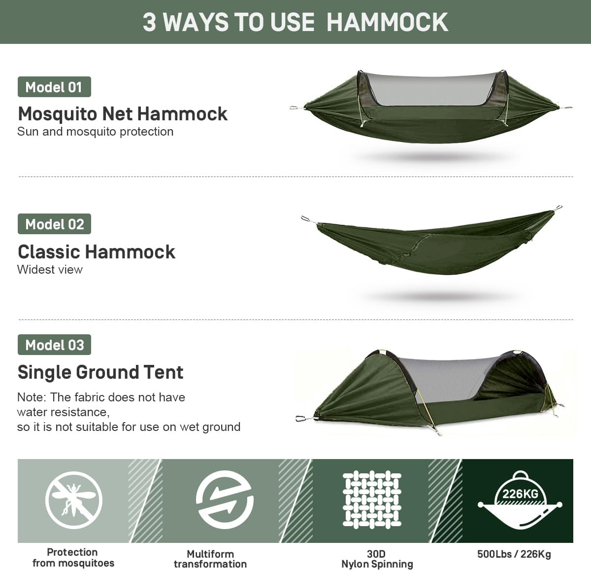 3-in-1 Camping Hammock with Mo - Outdoor Camping Mosquito Net 评论和价格