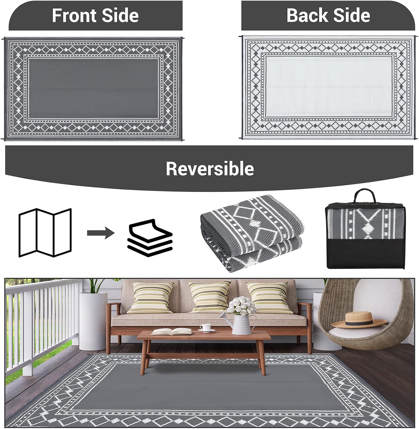 9x18 Waterproof Reversible Out - Outdoor Camping Rugs 9X18 评论和价格